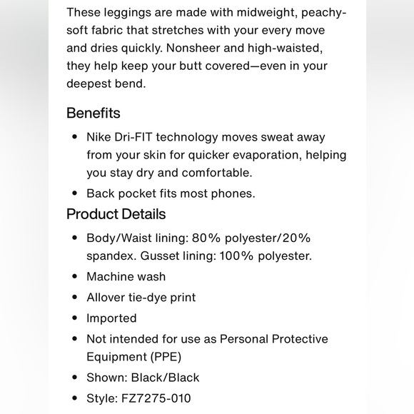 Nike One Dri-Fit High-Waisted 7/8 Printed Leggings Smoke Active Tights SM NWOT - Picture 6 of 12